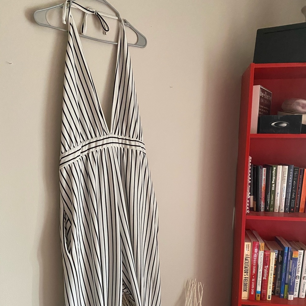 Rebdolls Halter Pinstripe Jumpsuit w/ Pockets